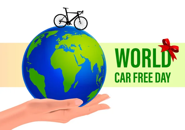 Welttag Freies Auto Der Hand Ist Ein Globus Auf Dem — Stockvektor