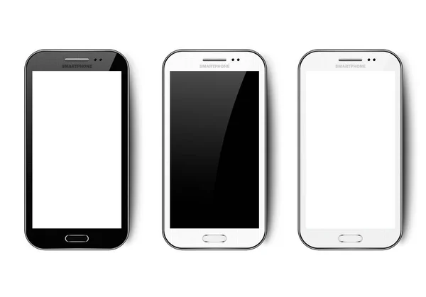 Černobílé Realistické Smartphone Izolovaném Bílém Pozadí Stínem Fotoaparátem Tlačítkem Oslnění — Stockový vektor