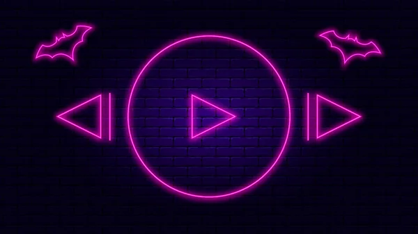 Neon Media Player Interface Een Paarse Baksteen Muur Achtergrond Vector — Stockvector