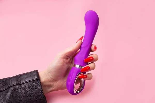 Dildo Hand Pink Background Sex Toy — Zdjęcie stockowe