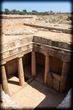 Arkeolojik kazı sitesi 'Tomb of Kings' Pafos, Kıbrıs için. Antik Yunan mimarisi nekropol