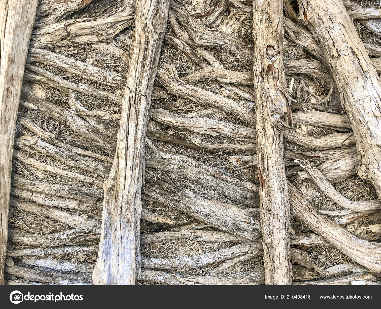 Old Mediterranean Style Wooden Ceiling Textured Pattern Stock