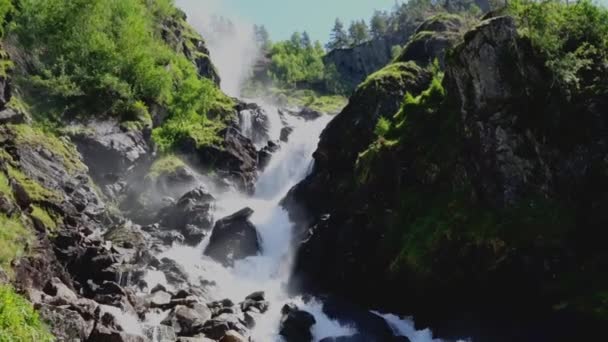 Langfossen Waterfall Norway Sunny Summer Day — Stock Video