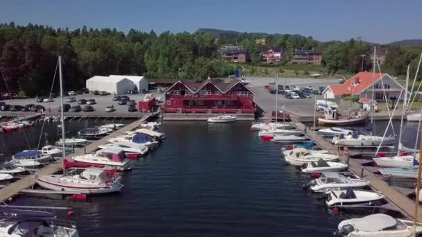 Yaz Aylarında Oslo Fiyort Marina Üzerinde Hava Uçuş — Stok video