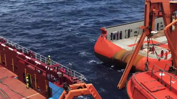 Schip Tot Schip Operaties Van Twee Offshore Olieveld Steun Vaten — Stockvideo