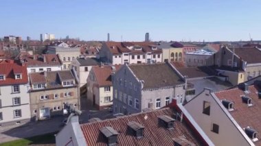 Litvanya'da Klaipeda şehrinin havadan panoraması eski Almanya'nın Memel şehrinde