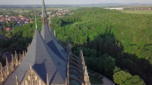 Aerial Architecture Details Barbara Church Kutna Hora Medieval Old Town — Stok Video