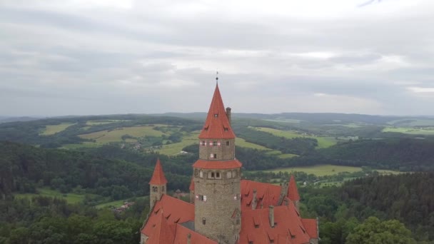 Aereo Del Castello Medievale Sulla Collina Nella Regione Ceca Della — Video Stock