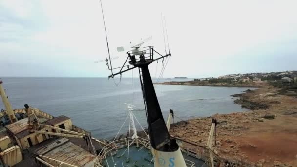 Aerial Cargo Vessel Edro Iii Shipwreck Rocky Coast Mediterranean Sea — Stock Video