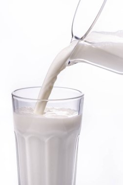 sürahi taze inek sütü ile cam içine dökülür
