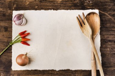 mutfak gereçleri ve malzemeler ile vintage tarifi kitap