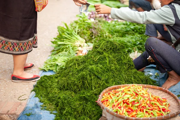 Vie simple, les Laos au marché du matin quotidien. Loca frais — Photo