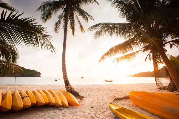 Gele zeekajaks op het Sunset Beach. — Stockfoto