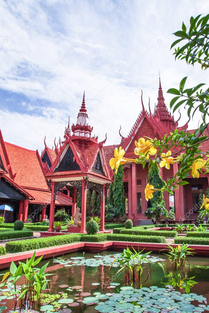 Traditional Khmer architecture and beautiful courtyard of the Na