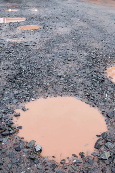 Une Route Gravier Humide Cahoteuse Après Pluie Une Route Gravier — Photo