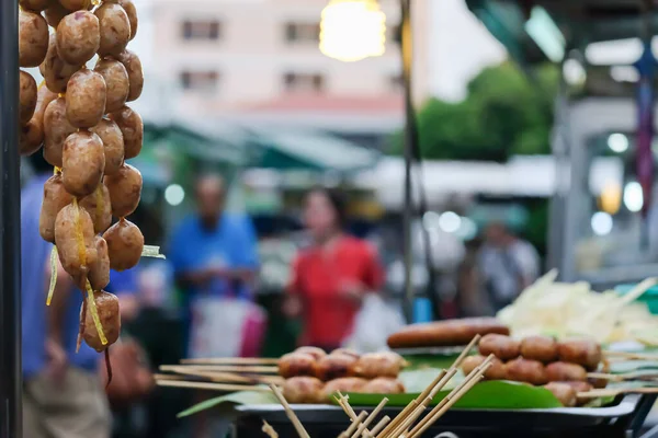 Grilled Thai Rice Pork Sausages Hanging Front Stall Lay Banana — Stock Photo, Image