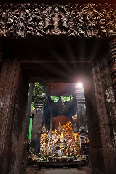 Fachada Pitoresca Santuário Antigo Vat Phou Laos Sul Arenito Rico — Fotografia de Stock