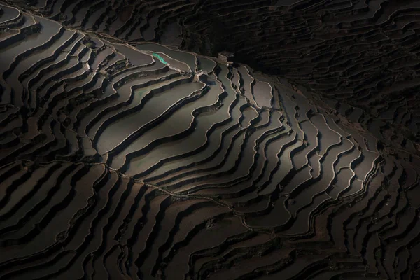 Superbe Vue Aérienne Sur Les Terrasses Riz Yuanyang Lever Soleil — Photo