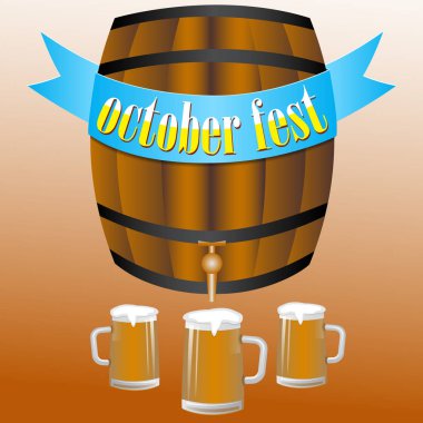 Amblemi ile bira, ahşap varil, bükülmüş vintage şerit ve metin bira festivali Oktoberfest gözlük retro tarz. Vektör çizim.