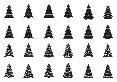 Siyah ve beyaz Noel ağacı simgeler kümesi