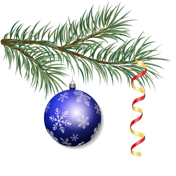 Branche Épinette Avec Une Boule Noël Serpentine Pour Une Carte — Image vectorielle