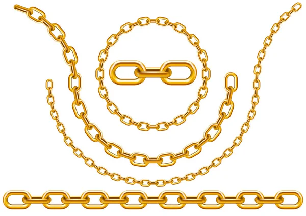 Cadenas de oro en diferentes tamaños y formas — Vector de stock