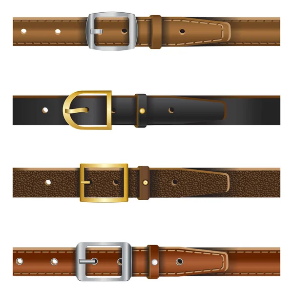 Set of different leather belts — Stock Vector