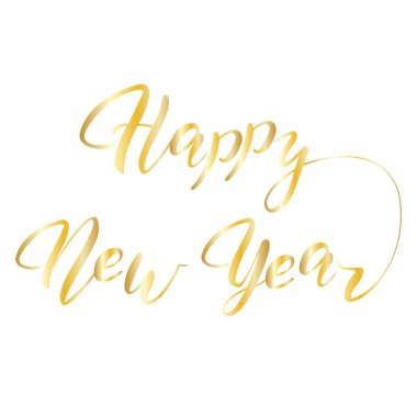 Mutlu yeni yıl el yazmaları beyaz arka planda izole edilmiş..