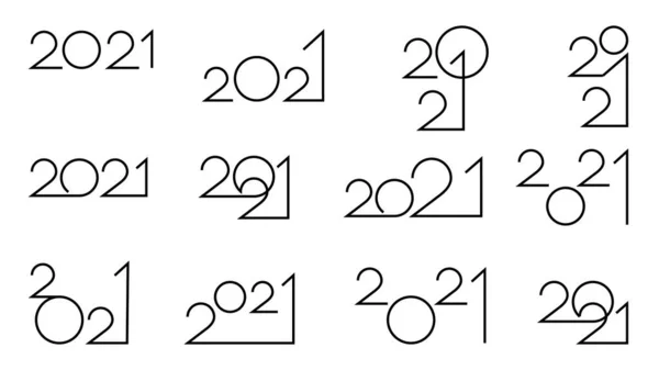 Lineare Symbole für das neue Jahr 2021 isoliert auf weißem Hintergrund. — Stockvektor