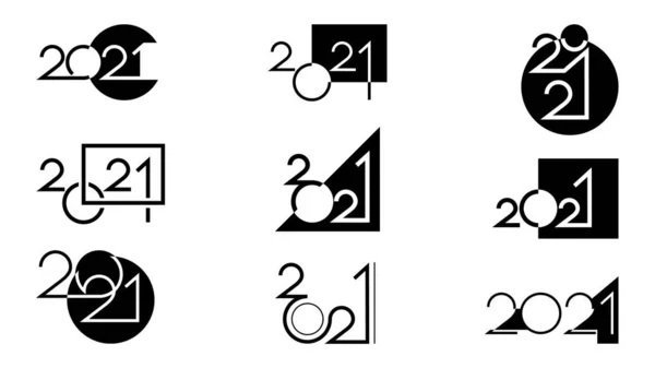Набір чорних іконок щасливий новий 2021 рік, виконаний в різних стилях і композиціях з використанням геометричних символів — стоковий вектор