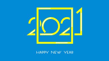 Lüks 2021 Mutlu yıllar zarif tasarımı. Mavi arkaplanda 2021 altın basamaklı logonun vektör çizimi izole edildi