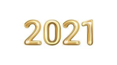 2021 altın metal numaralarının beyaz arka planda izole edilmiş tatil vektör illüstrasyonu. Parti dekorasyonu, tatil yıldönümü tabelası, kutlama, karnaval
