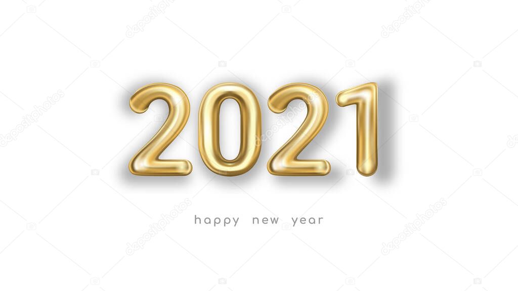 Holiday vector illustration of gold metal numbers 2021 isolated on white background.