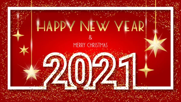 Elegant greeting card 2021 Happy New Year and Merry Christmas on a dark red background — Stock Vector