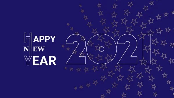 Happy new year 2021 greetings on blue background with festive fireworks. — Stock Vector