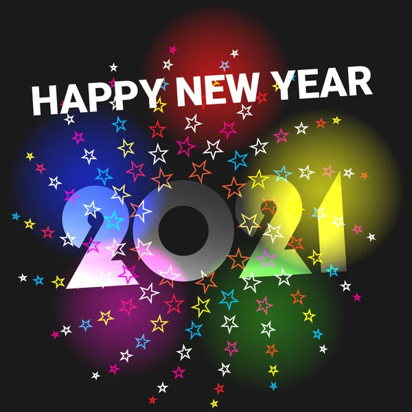 在色彩斑斓的节日背景下，2021年新年快乐！ — 图库矢量图片