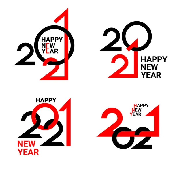 Ein Satz flacher Symbole frohes neues Jahr 2021, verschiedene Kompositionen von ineinander verwobenen Zahlen werden verwendet — Stockvektor