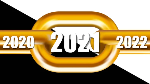 Happy New Year 2021 Gold Chain Links Years Present Future — Stock Vector