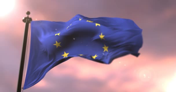 Vlag Van Europa Zwaaien Wind Het Langzaam Zonsondergang Lus — Stockvideo