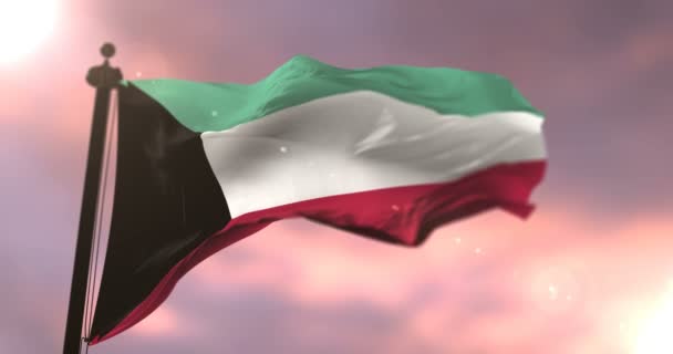 Прапор Кувейту Розмахуючи Вітер Заході Сонця Повільно Петля — стокове відео