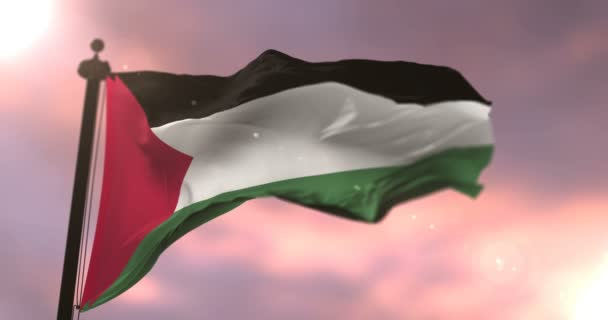 Steagul Palestinei Fluturând Vântul Apusul Soarelui Buclă Lentă — Videoclip de stoc