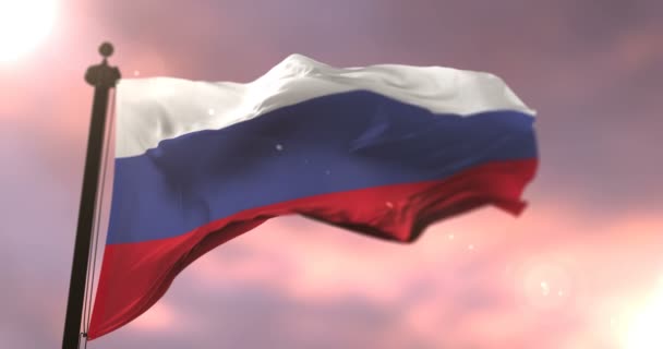 Flagge Russlands Weht Bei Sonnenuntergang Wind Schleife — Stockvideo