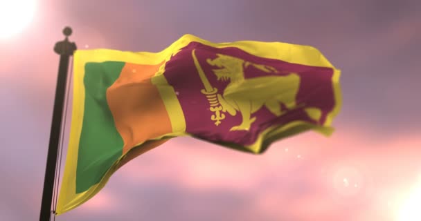 Vlag Van Sri Lanka Zwaaien Wind Het Langzaam Zonsondergang Lus — Stockvideo