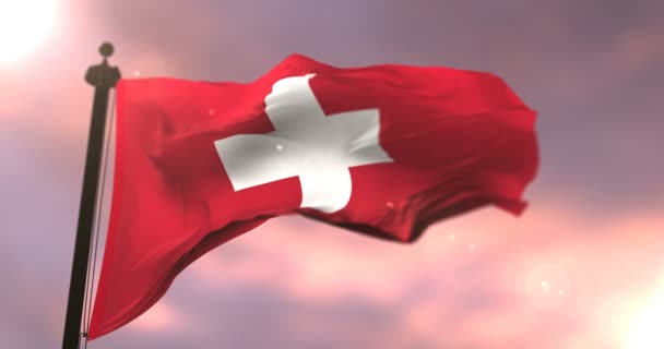 Bandera Suiza Ondeando Viento Lentamente Atardecer Bucle — Vídeos de Stock