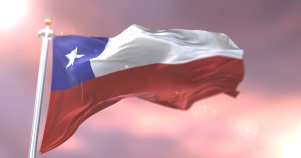 Chili Vlag Zwaaien Wind Het Langzaam Zonsondergang Lus — Stockvideo
