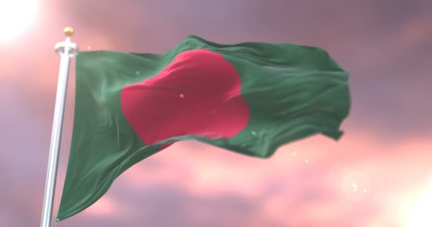 Bandeira Bangladesh Acenando Vento Lento Pôr Sol Loop — Vídeo de Stock