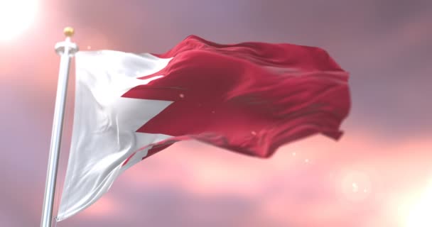 Μπαχρέιν Σημαία Κυματίζει Στο Άνεμος Στην Αργή Στο Ηλιοβασίλεμα Βρόχο — Αρχείο Βίντεο