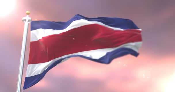 Costa Ricas Flagge Weht Bei Sonnenuntergang Wind Schleife — Stockvideo