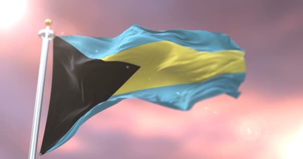 Bahamas Flagge Weht Wind Langsamen Sonnenuntergang Schleife — Stockvideo