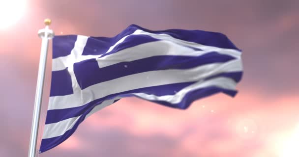 Drapeau Grèce Agitant Vent Coucher Soleil Boucle — Video